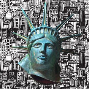 Red Robin Statue‎ of Liberty Head - Kitschy, Retro Americana - Large sized